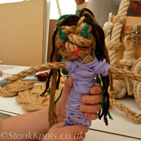 Rope doll in manila cord with wound wool clothes and hair, Isle of Wight 2012